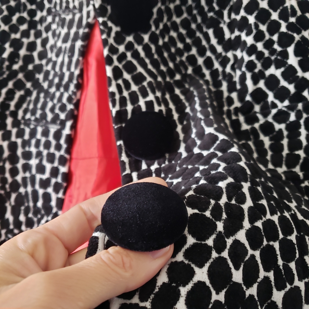 3 Sisters Black and White Cheetah Print Pea Coat with Red Lining - Picture 7 of 12